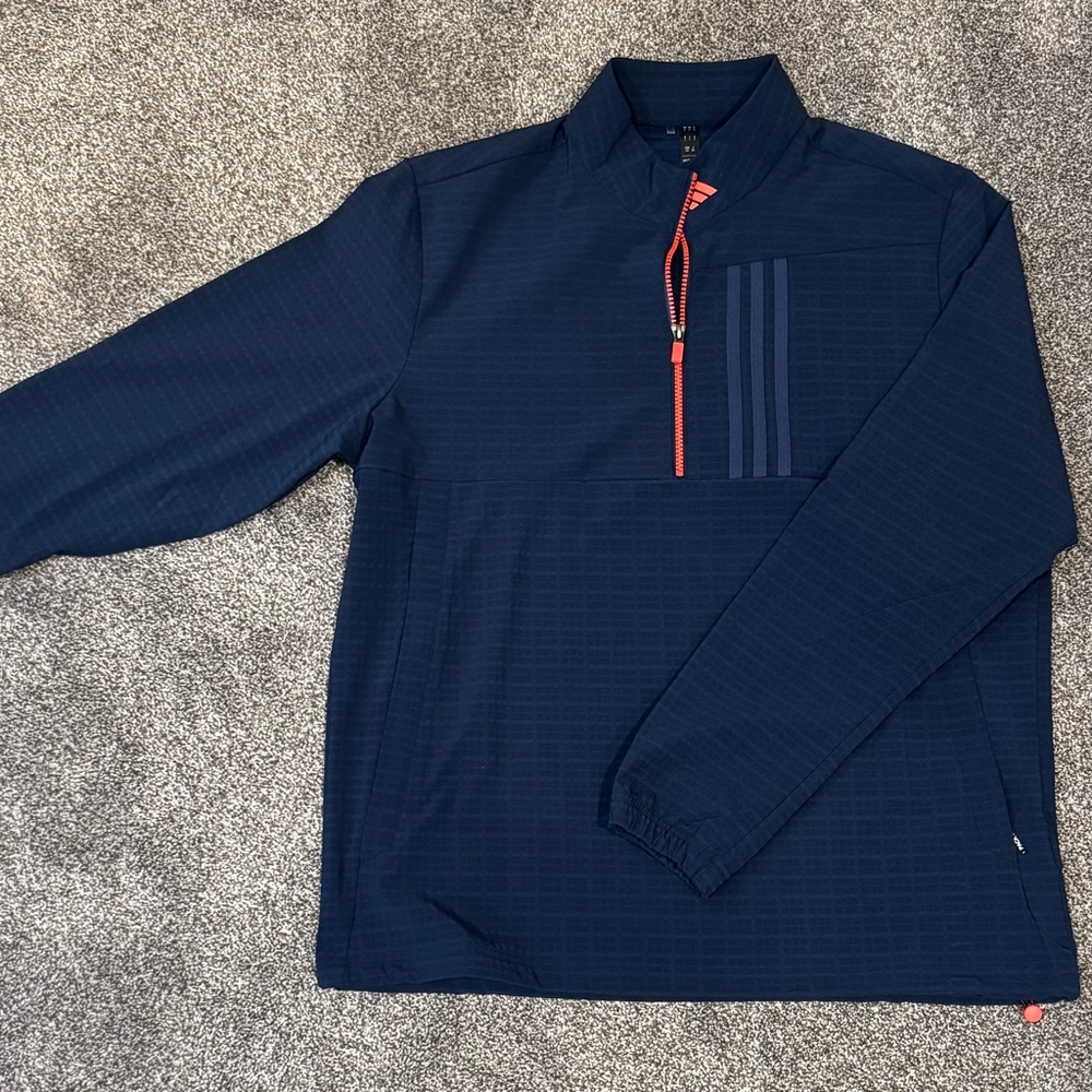 adidas Men's Dark Blue Windbreaker with Red Accents